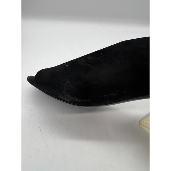 Mercedes Castillo Black Suede Cream Stacked Heel Slip On Peep Toe Shoe US 7 - Picture 11 of 11